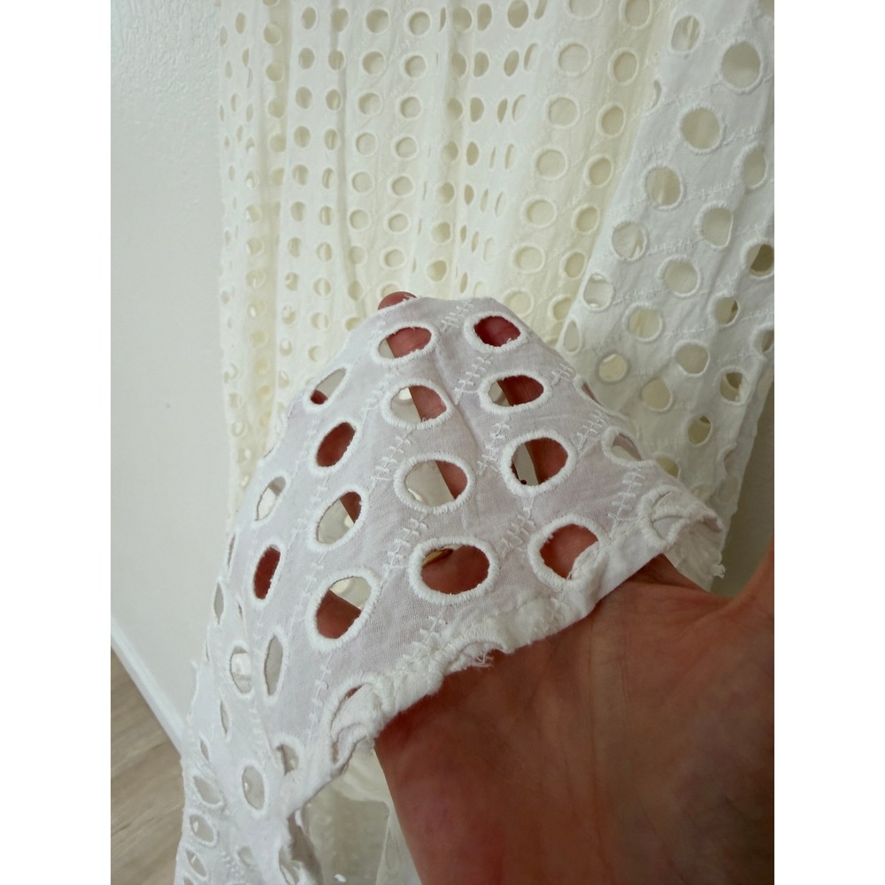 SOLID & STRIPED Womens XL White Eyelet Midi Dress Tie Shoulders Pockets Summer - Picture 3 of 9